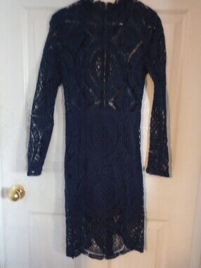 Mura Boutique Navy Lace Long-Sleeve Sheath Dress